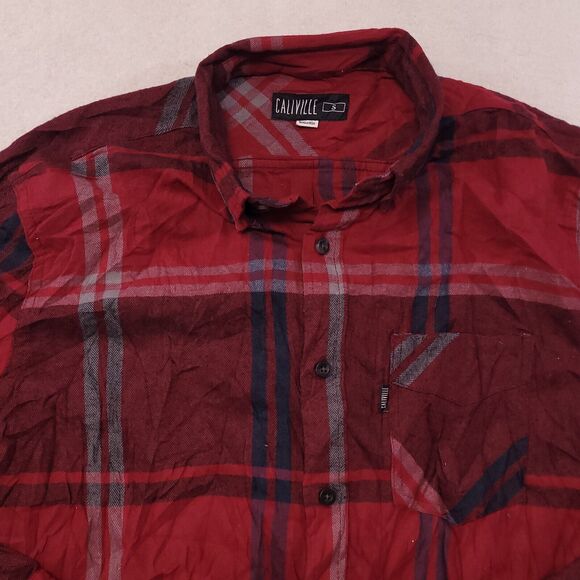 Caliville Windowpane Flannel Button Up Shirt Mens Size Small S Red - Picture 1 of 10